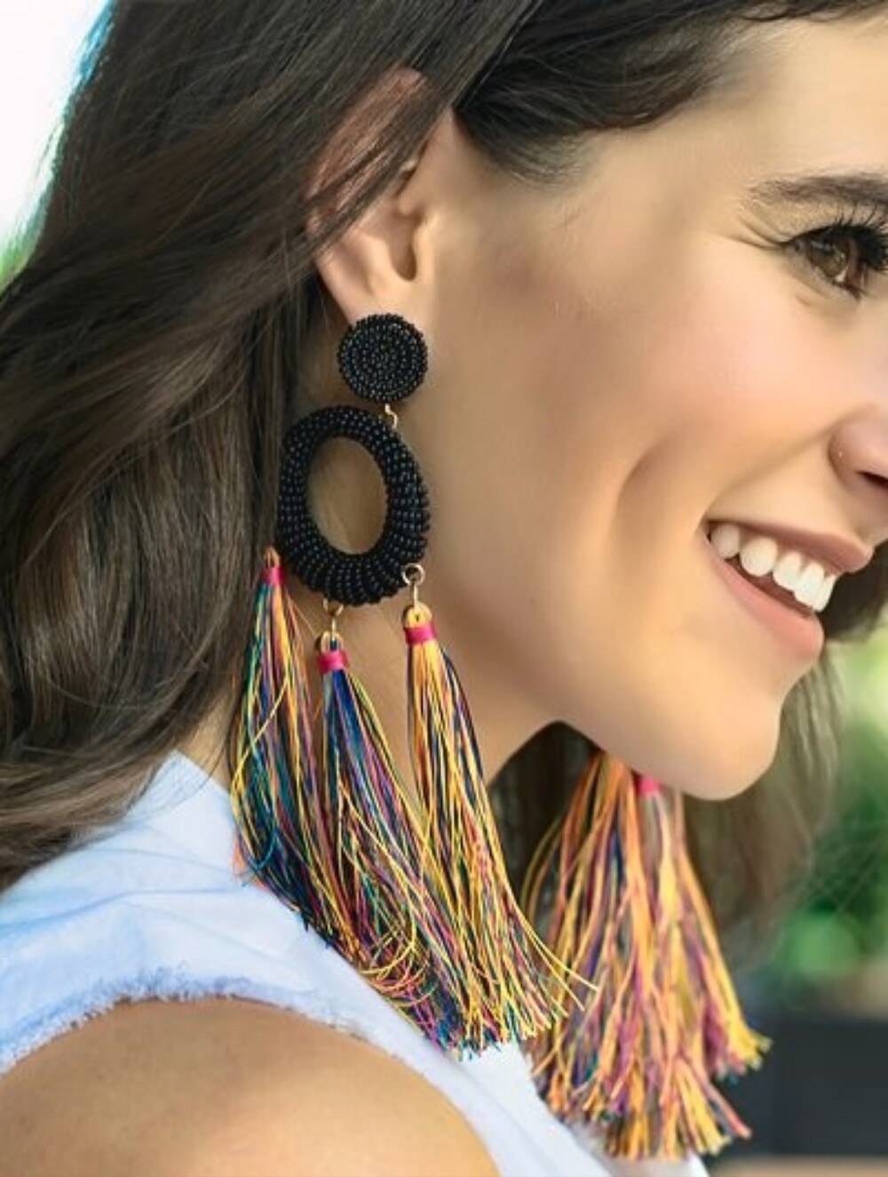 Vibrant, Beaded, Multi-Tassel Drop Earrings